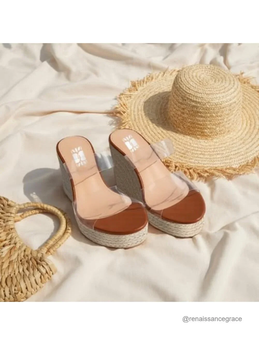 Women's Espadrille Wedge Sandals Slide Platform Peep Toe PVC Straps